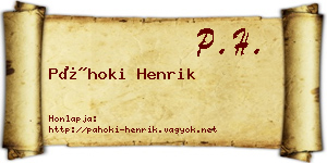 Páhoki Henrik névjegykártya